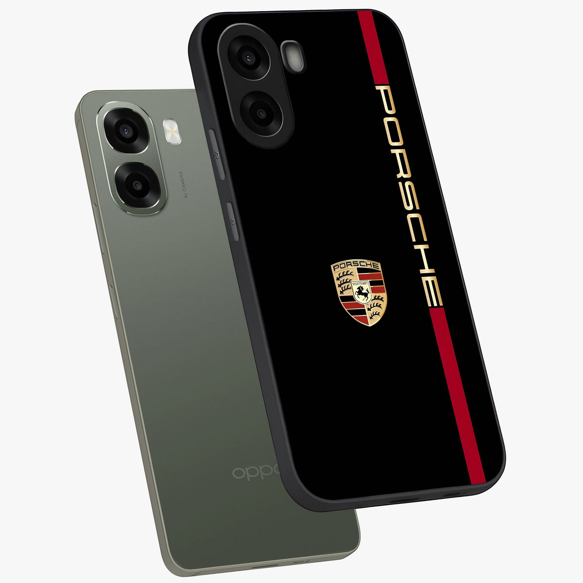 Black Minimal Porsche Glass Case displayed in angled mockup highlighting modern minimal car illustration and clean aesthetic design.