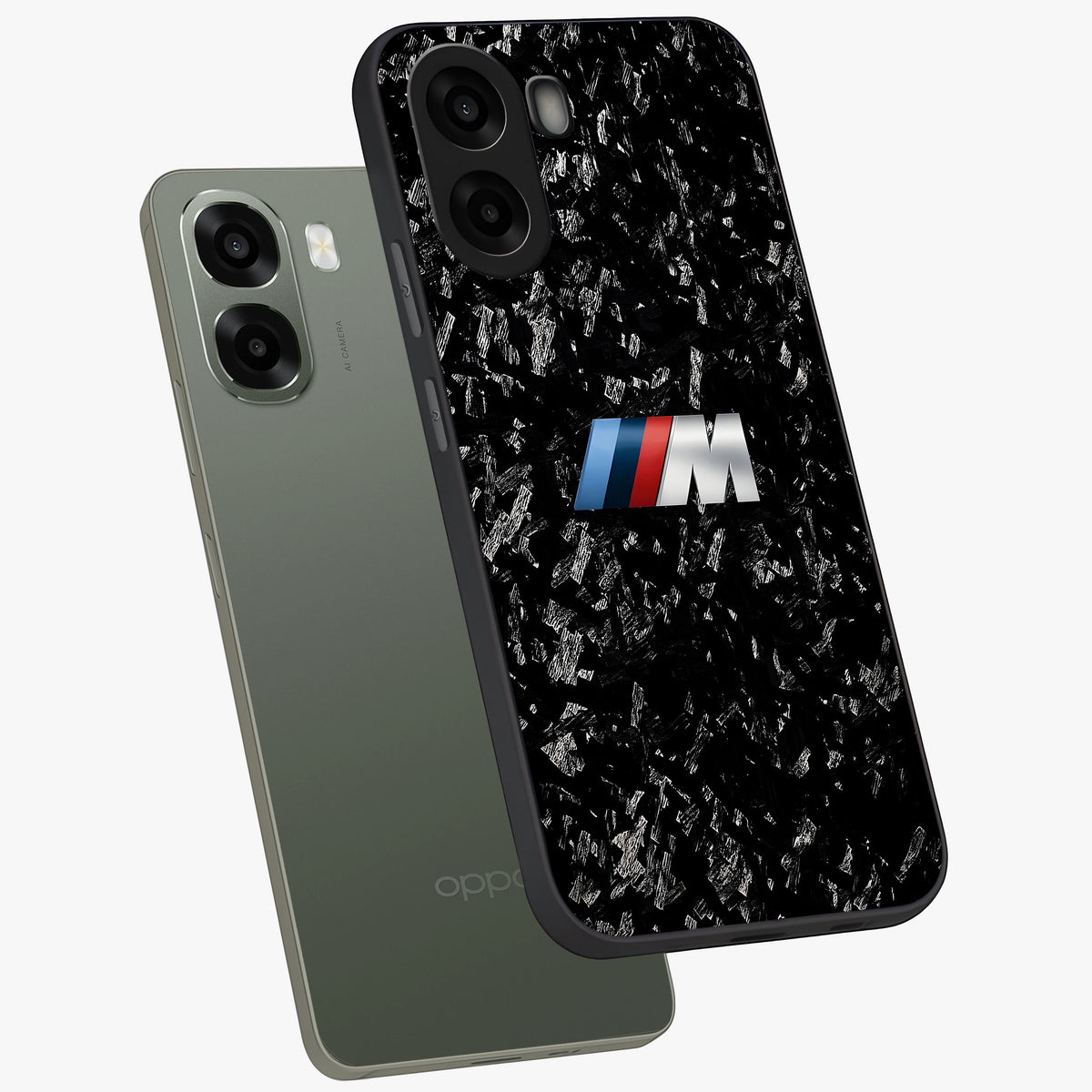 Carbon Speed Mark Glass Case displayed in angled mockup highlighting racing inspired carbon design and sleek aesthetic style.