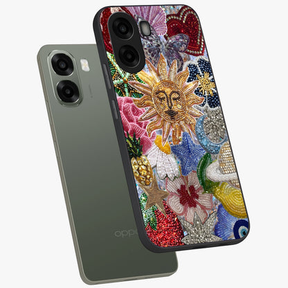 Celestial Floral and Playful Glass Case displayed in angled mockup highlighting playful floral design with dreamy celestial elements.
