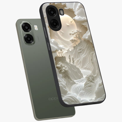 Celestial Origami Glass Case displayed in angled mockup highlighting geometric origami design with cosmic aesthetic theme.
