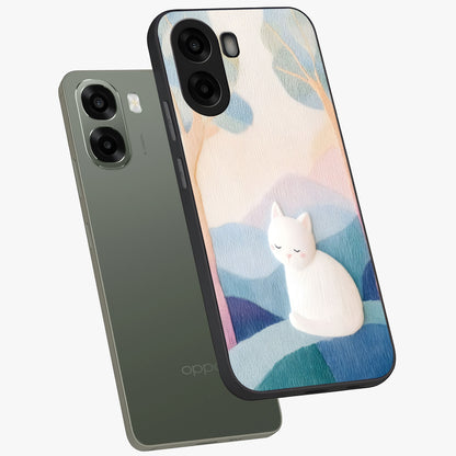 Cotton Dream Cat Glass Case displayed in angled mockup highlighting cute feline illustration with pastel aesthetic style.
