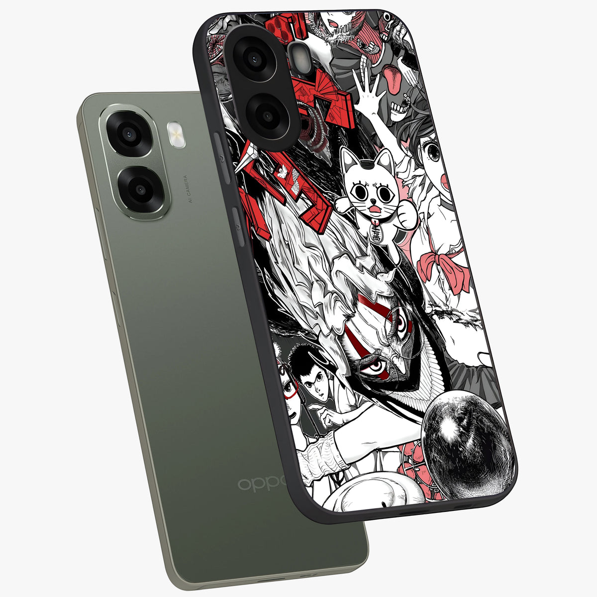 Crimson Chaos Panel Glass Case displayed in angled mockup highlighting chaotic panel style design with modern graphic theme.