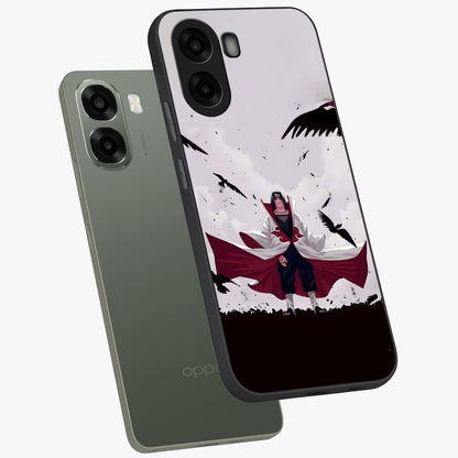 Crimson Crow Ascension Glass Case displayed in angled mockup highlighting powerful crow illustration with dark crimson aesthetic.