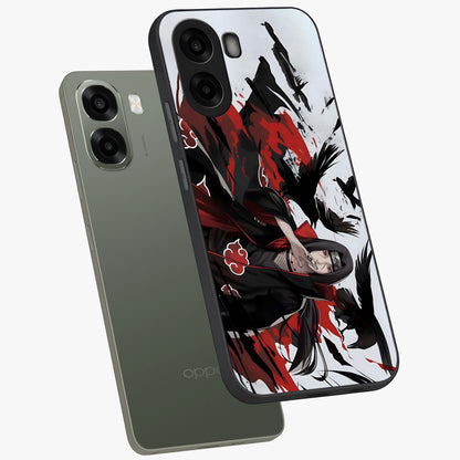 Crimson Crow Illusion Glass Case displayed in angled mockup highlighting mysterious crow graphic with dark aesthetic style.