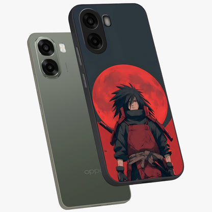 Crimson Moon Warlord Glass Case displayed in angled mockup highlighting dramatic crimson moon design with fantasy aesthetic.