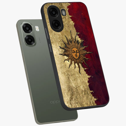 Crimson Sun Majesty Glass Case displayed in angled mockup highlighting majestic crimson sun design with bold aesthetic style.