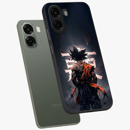 Dark Warrior In Rain Glass Case displayed in angled mockup highlighting dramatic warrior illustration with dark rain aesthetic.