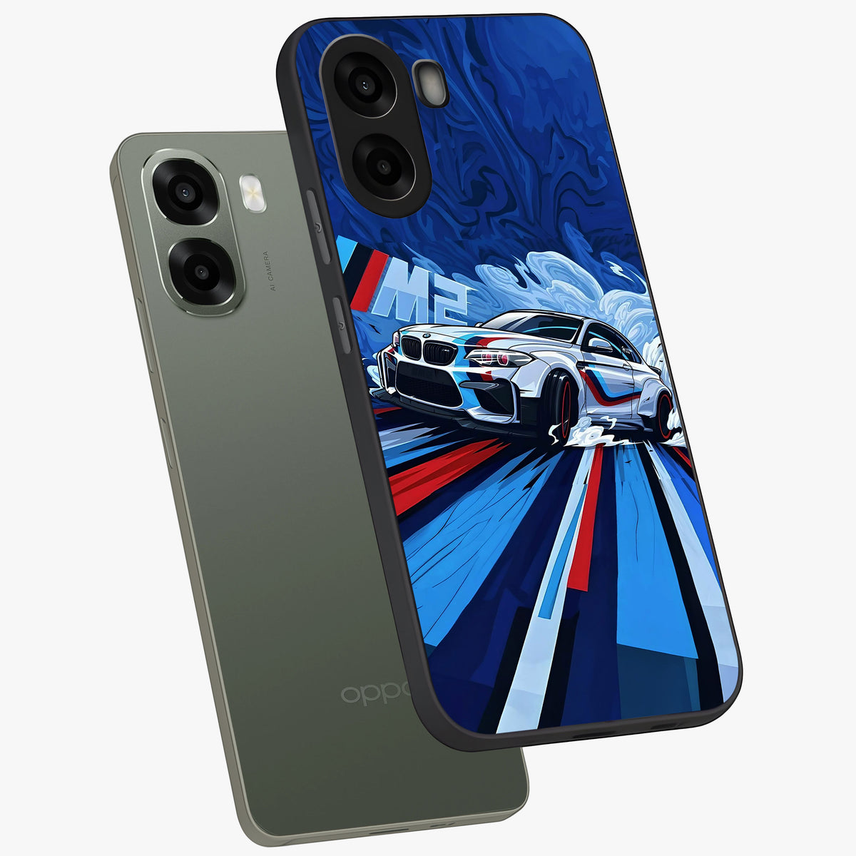 Drift Power Rush Glass Case displayed in angled mockup highlighting powerful drift car design with sporty aesthetic style.