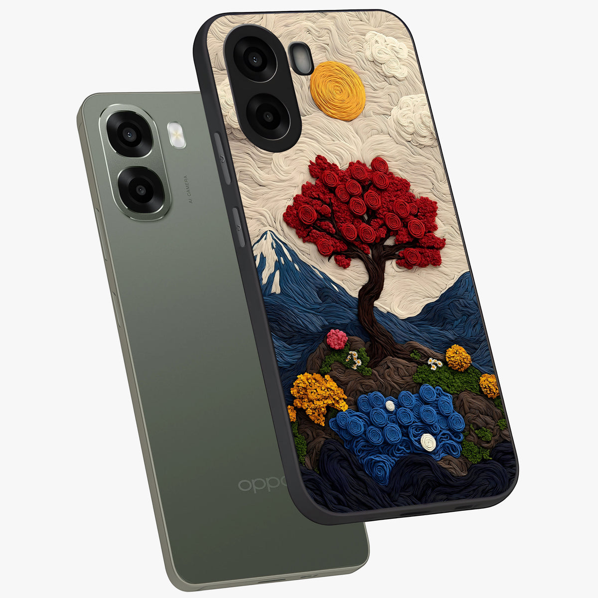 Eternal Nature Tapestry Glass Case displayed in angled mockup highlighting detailed botanical pattern with artistic aesthetic.