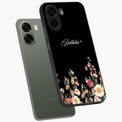 Floral Design With a Custom Personalized Name Glass Case displayed in angled mockup highlighting elegant floral pattern with custom name feature.