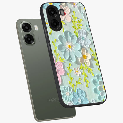 Frosted Petal Garden Glass Case displayed in angled mockup highlighting delicate flower petal design with calm garden aesthetic.