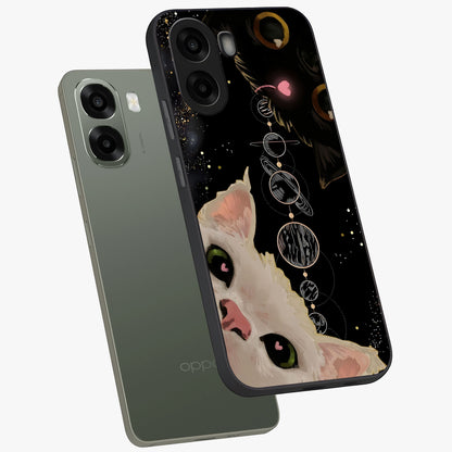 Galactic Cat Glass Case displayed in angled mockup highlighting celestial feline illustration with galaxy aesthetic style.