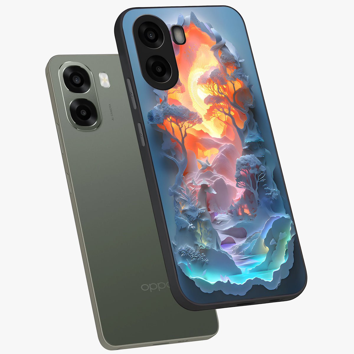 Glow Forest Portal Glass Case displayed in angled mockup highlighting mystical forest design with magical glowing aesthetic.