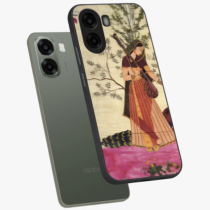 Lady With Veena Art Glass Case displayed in angled mockup highlighting graceful musical illustration with cultural artistic aesthetic.