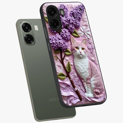Lavender Cat Whimsy Glass Case displayed in angled mockup highlighting playful feline illustration with pastel lavender aesthetic.