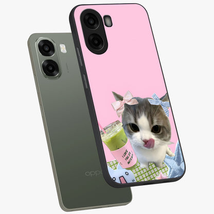 Love Matcha Cat Glass Case displayed in angled mockup highlighting playful feline illustration with cozy matcha aesthetic.