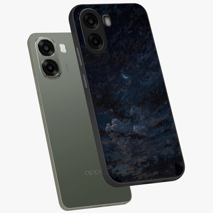 Lunar Veil Silence Glass Case displayed in angled mockup highlighting soft lunar design with peaceful celestial aesthetic.