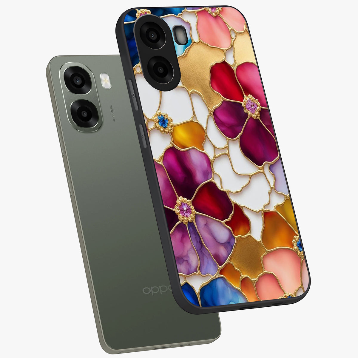 Marble Flower Pattern Glass Case displayed in angled mockup highlighting elegant marble floral design with modern aesthetic.