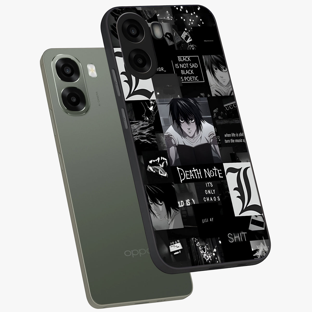 Midnight Chaos Mind Glass Case displayed in angled mockup highlighting chaotic artistic design with dramatic midnight aesthetic.