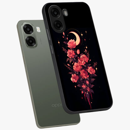 Moonlit Floral Elegance Glass Case displayed in angled mockup highlighting graceful flower design with soft moonlight aesthetic.