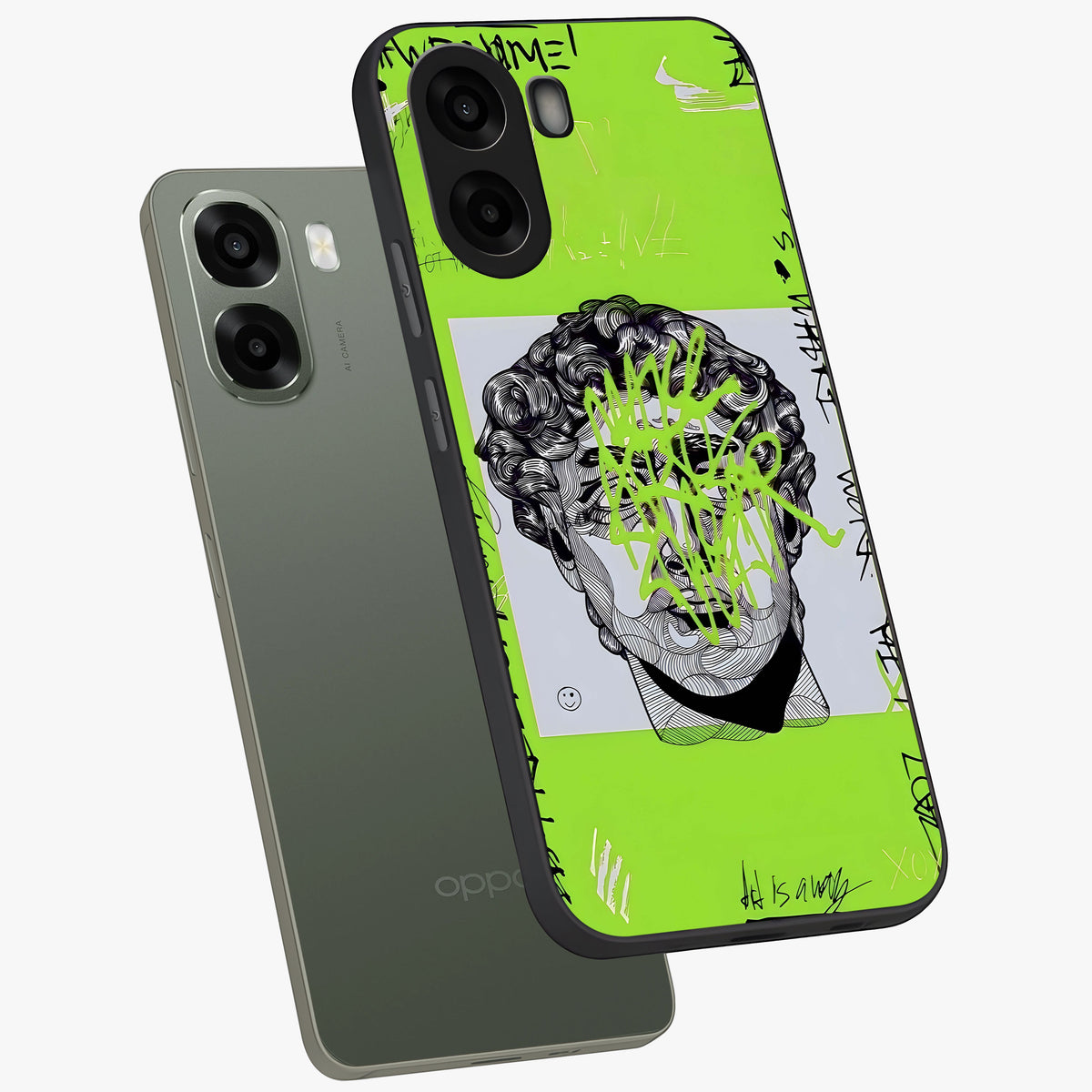 Neo Graffiti Rebellion Glass Case displayed in angled mockup highlighting urban street art design with rebellious aesthetic.