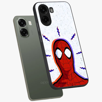 Omg Spiderman Glass Case displayed in angled mockup highlighting dynamic hero illustration with action comic aesthetic.
