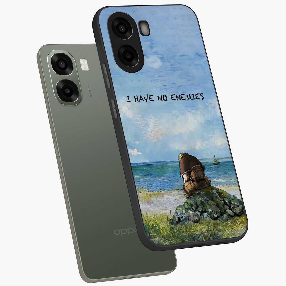 Peace Beyond War Glass Case displayed in angled mockup highlighting meaningful message design with artistic aesthetic style.