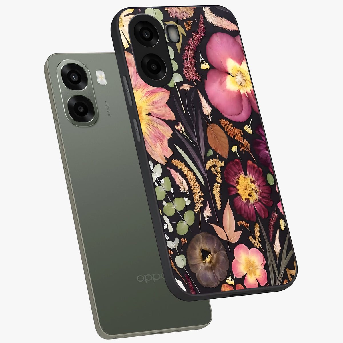 Petal Dream Tapestry Glass Case displayed in angled mockup highlighting decorative petal pattern with elegant botanical aesthetic.