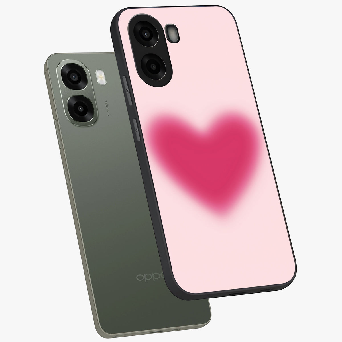 Pink Aura Heart Glass Case displayed in angled mockup highlighting vibrant pink heart design with dreamy aura aesthetic.