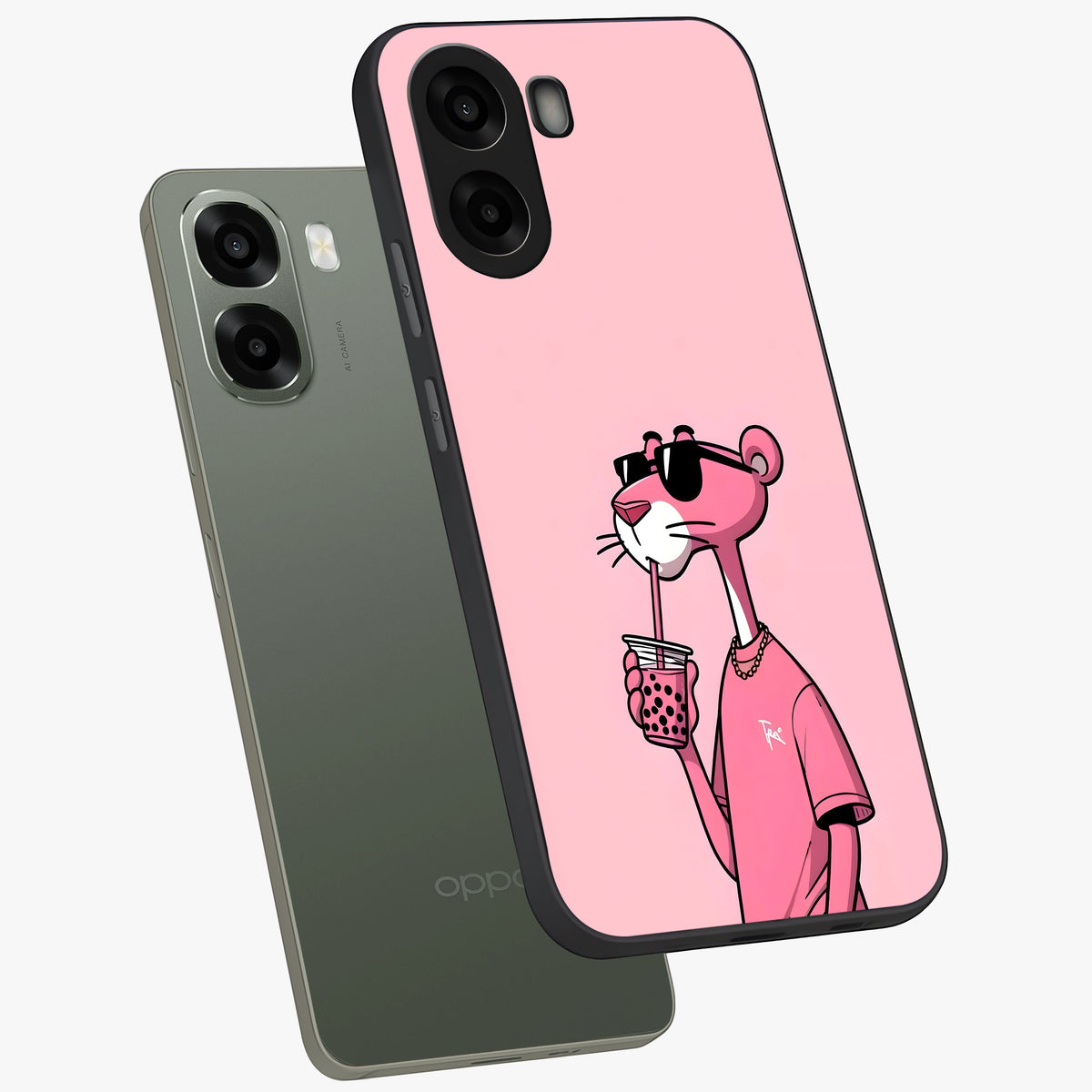 Pink Panther Glass Case displayed in angled mockup highlighting playful cartoon character design with vibrant pink aesthetic.