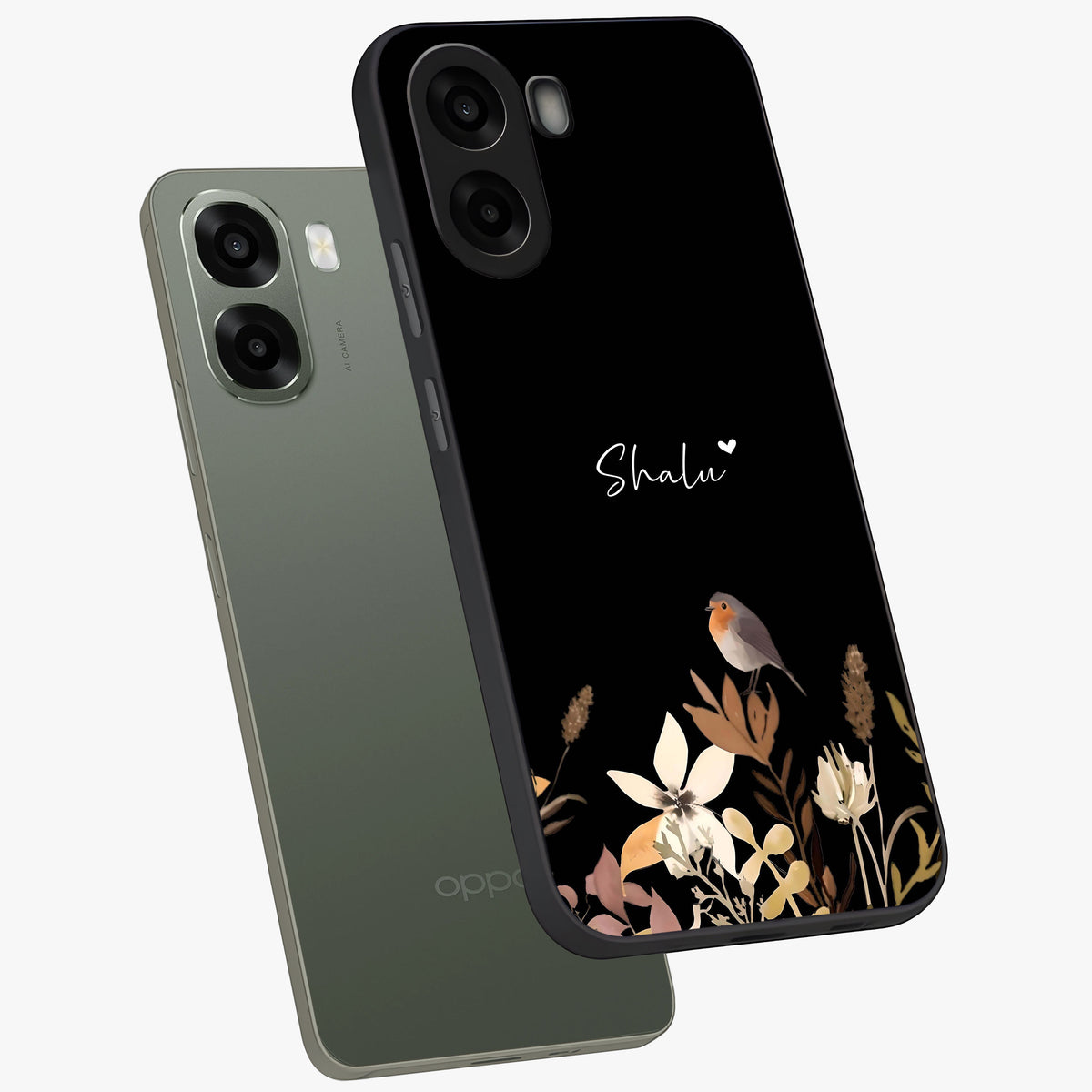 Quiet Garden Tune Custom Name Glass Case displayed in angled mockup highlighting delicate floral garden design with custom name feature.
