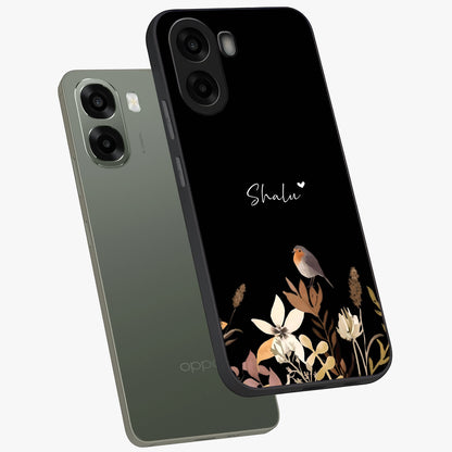 Quiet Garden Tune Custom Name Glass Case displayed in angled mockup highlighting delicate floral garden design with custom name feature.