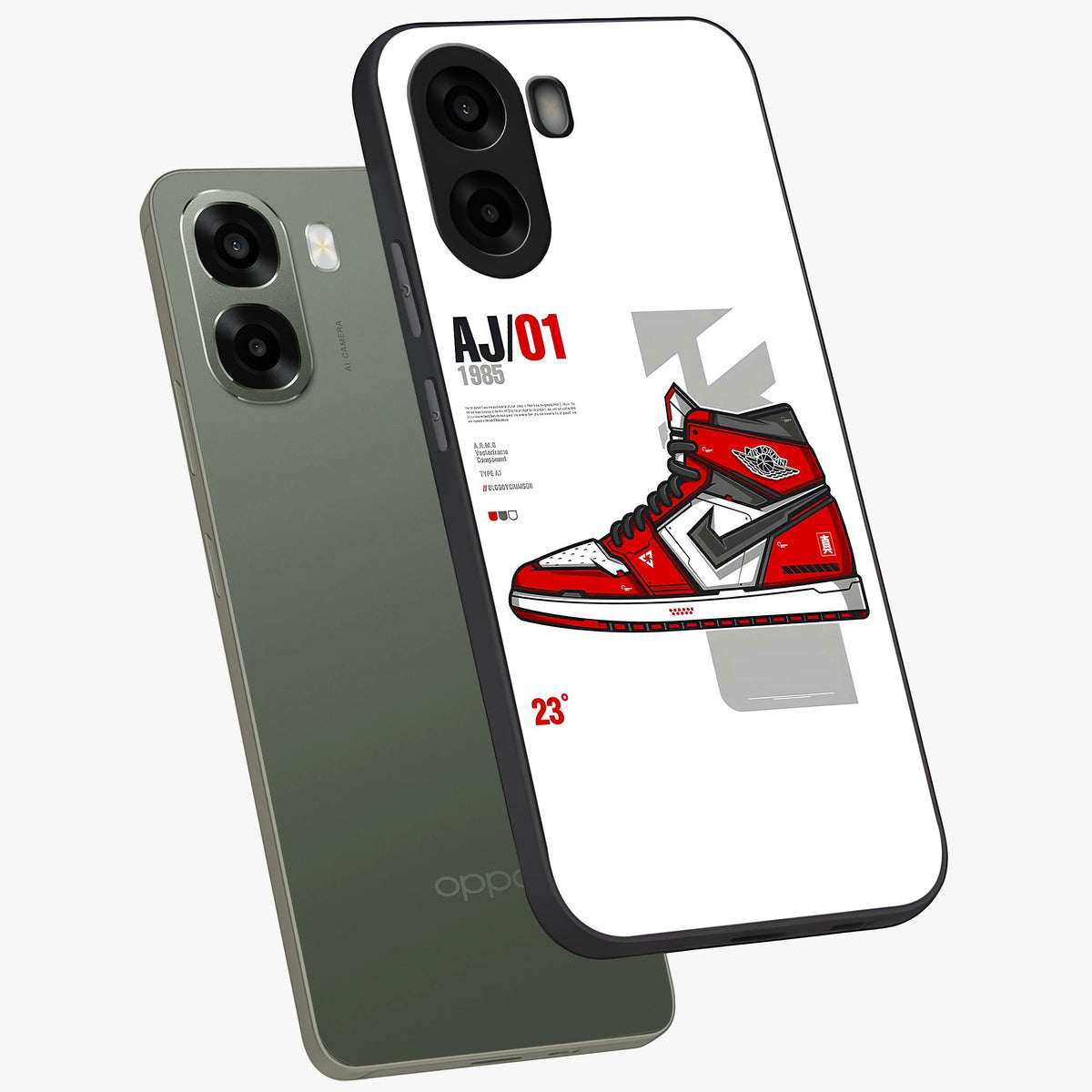 Retro Sneaker Blueprint Glass Case displayed in angled mockup highlighting detailed shoe design with sporty retro aesthetic.