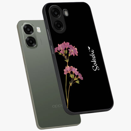 Riching Lavender Flower Custom Name Glass Case displayed in angled mockup highlighting delicate lavender flower design with custom name feature.
