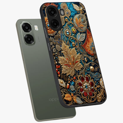 Royal Jewel Garden Glass Case displayed in angled mockup highlighting vibrant jewel inspired floral design with elegant aesthetic.