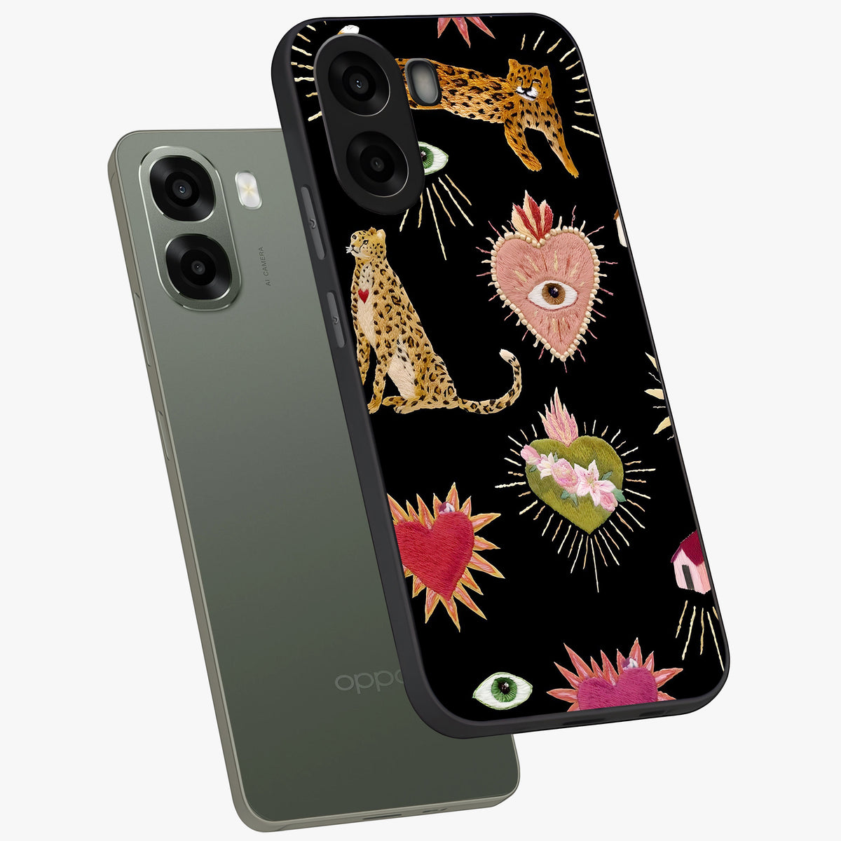Sacred Jungle Heart Glass Case displayed in angled mockup highlighting lush tropical design with natural aesthetic style.