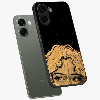 Shri Krishna Art Glass Case displayed in angled mockup highlighting spiritual Krishna illustration with divine aesthetic.
