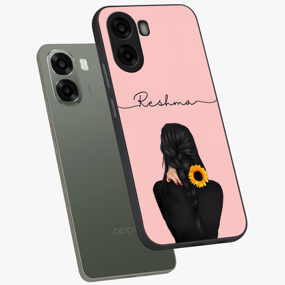 Sunflower Braid Beauty With Custom Name Glass Case displayed in angled mockup highlighting elegant sunflower design with custom name feature.