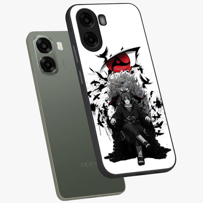 Uchiha Shadow Throne Glass Case displayed in angled mockup highlighting glowing aquatic design with celestial aesthetic.