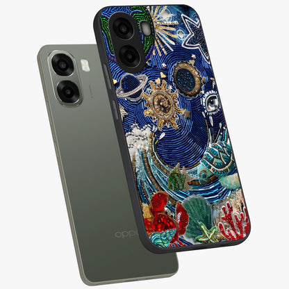 Universe Underwater Spark Glass Case displayed in angled mockup highlighting glowing aquatic design with celestial aesthetic.