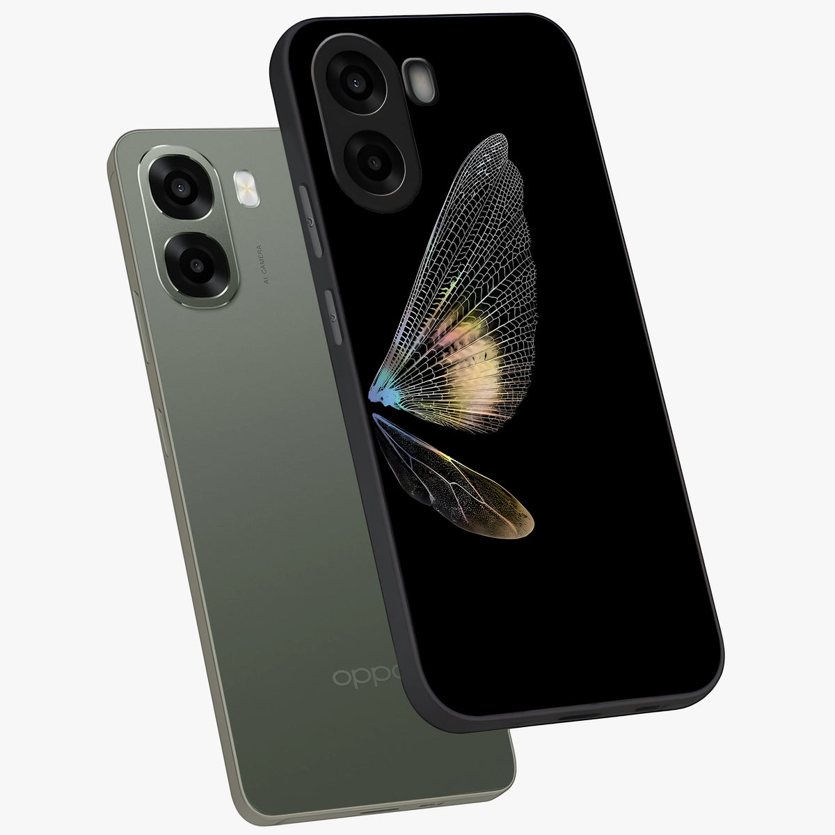 Whispers Of Wings Glass Case displayed in angled mockup highlighting soft feather design with celestial aesthetic style.