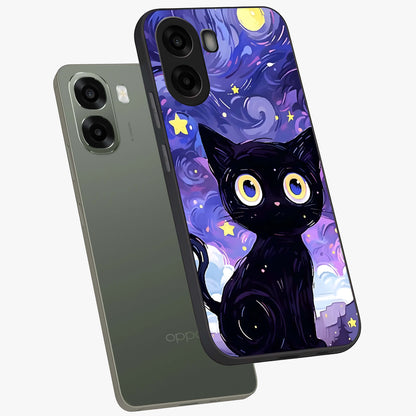 Abstract Cat Art Glass Case upright view showcasing creative feline illustration and aesthetic artistic style.