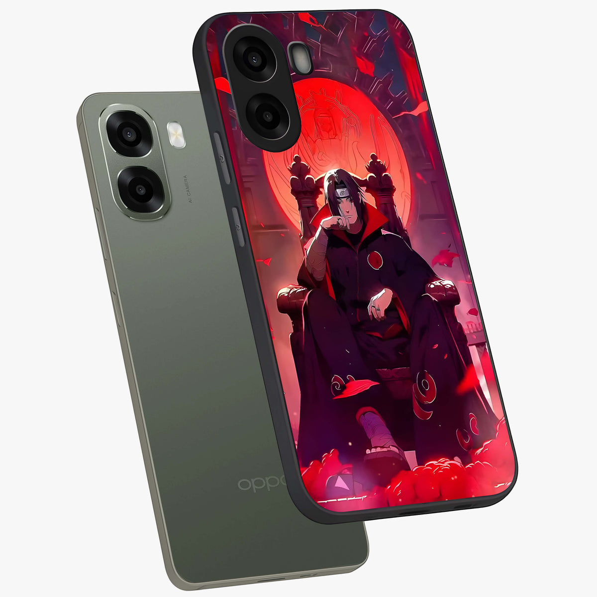Blood Moon Sovereign Glass Case upright view showcasing powerful moon inspired artwork with cosmic aesthetic style.