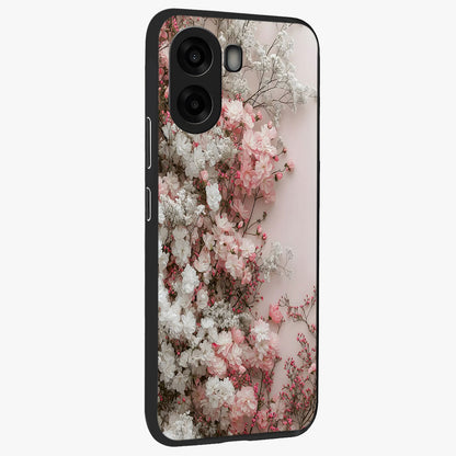Blush Blossom Cloud Glass Case upright view showcasing calm floral cloud artwork with gentle dreamy theme.