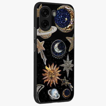 Celestial Gem Constellations Glass Case upright view showcasing cosmic constellation artwork with celestial aesthetic style.