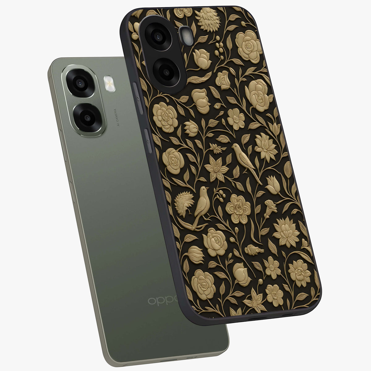 Golden Evil Eye Mandala Glass Case upright view showcasing decorative evil eye mandala artwork with spiritual aesthetic style.