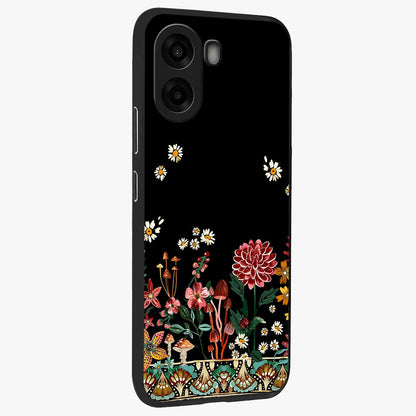 Midnight Bloom Pattern Glass Case upright view showcasing decorative floral artwork with deep night themed palette.