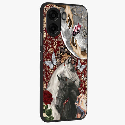 Moonlit Royal Stallion Glass Case upright view showcasing dramatic horse artwork with glowing moon themed design.
