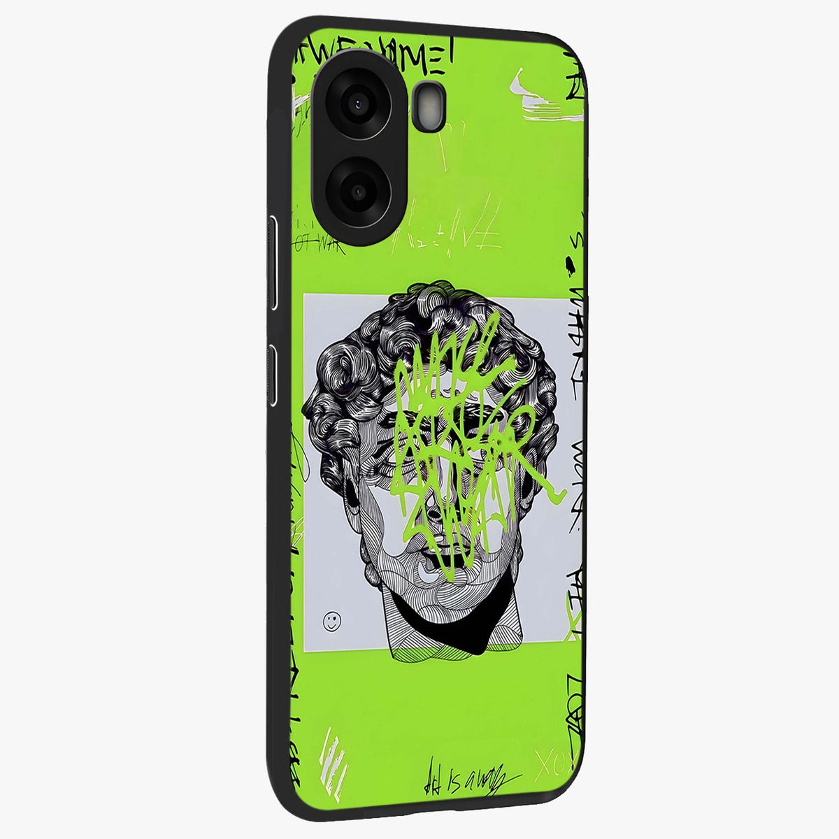 Neo Graffiti Rebellion Glass Case upright view showcasing colorful graffiti artwork with bold modern street style.