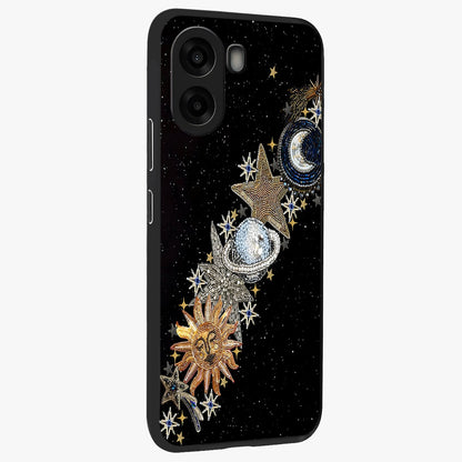 Pearls Universe Object Glass Case upright view showcasing decorative pearl themed artwork with cosmic elegance.